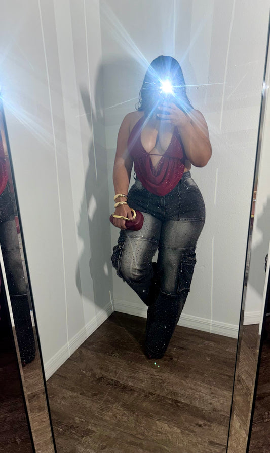 BELLA BURGANDY GLITTER TOP