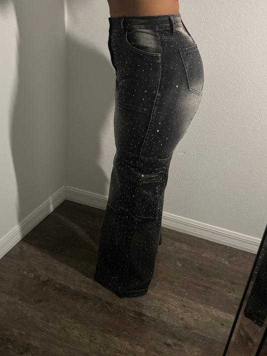 BLACK RHINESTONES DENIM