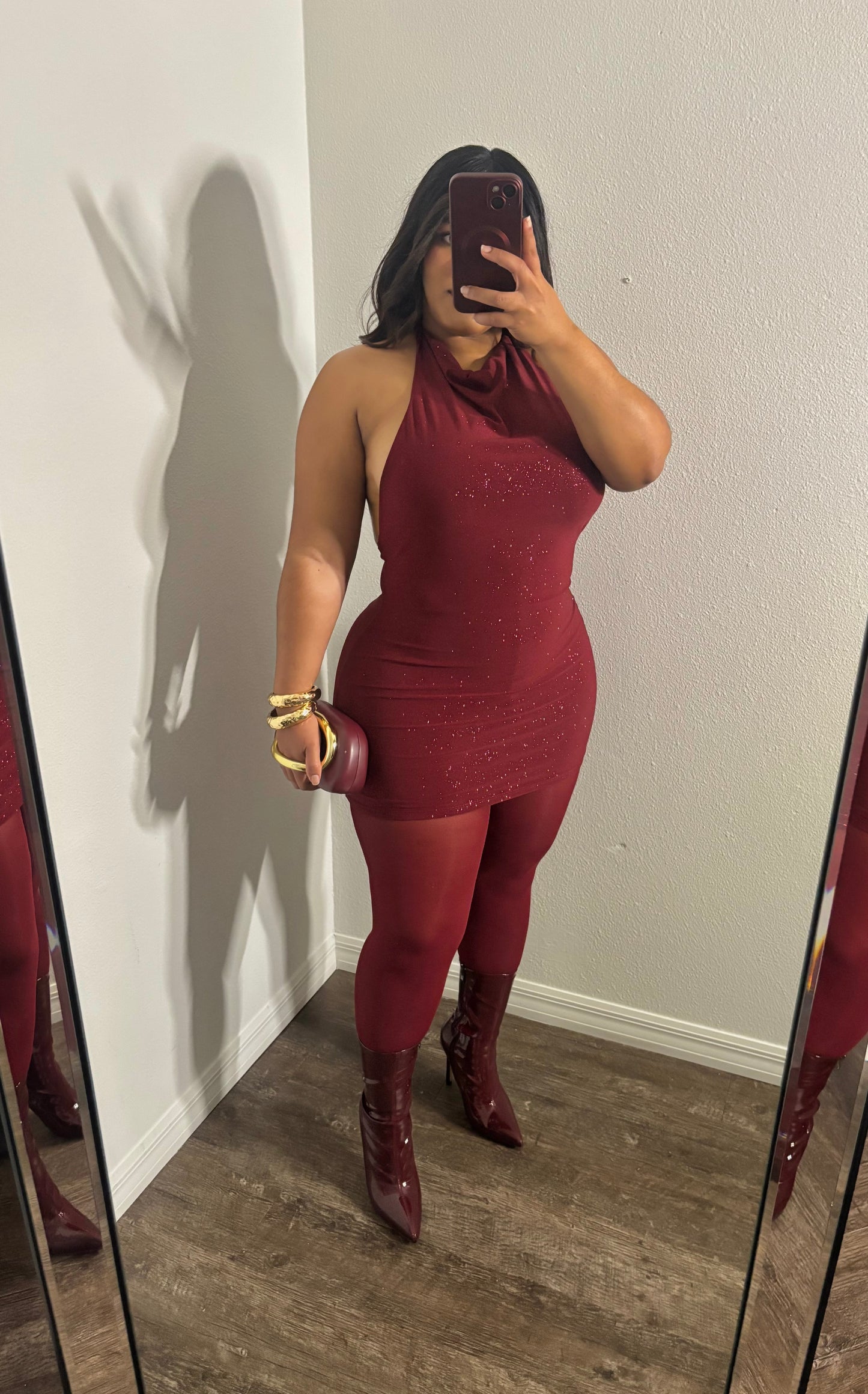 SCARLETT BURGANDY GLITTER DRESS