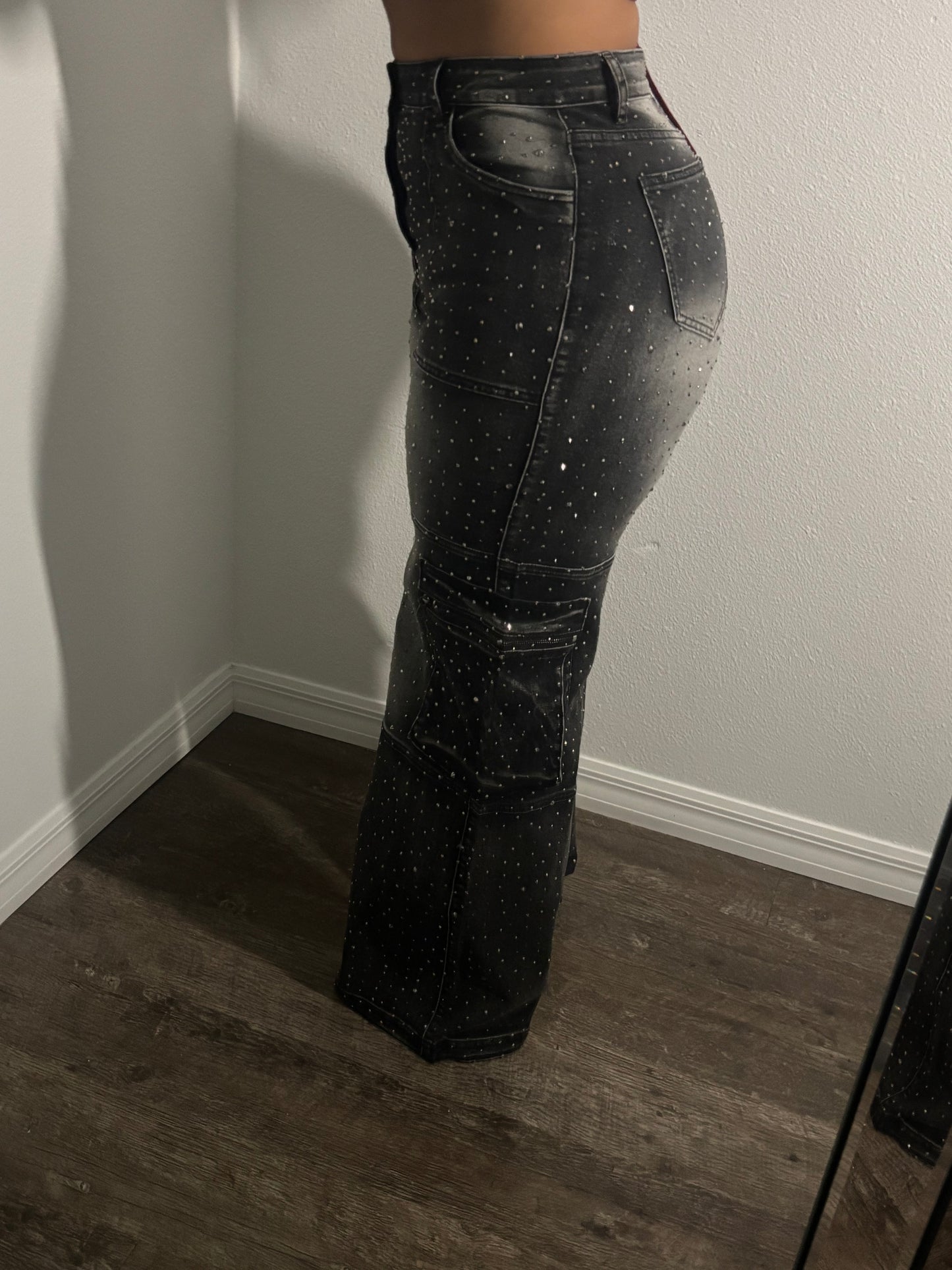 BLACK RHINESTONES DENIM