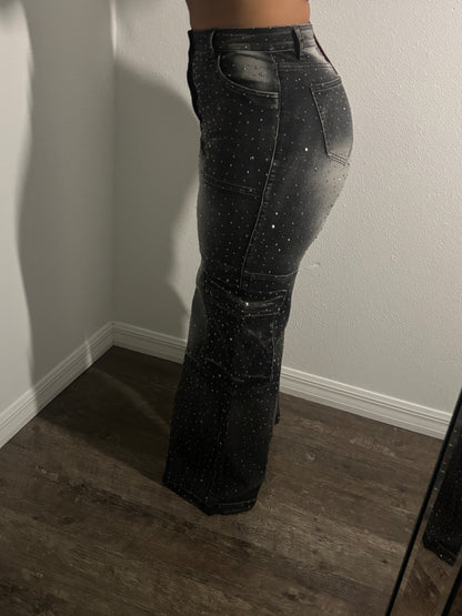 BLACK RHINESTONES DENIM