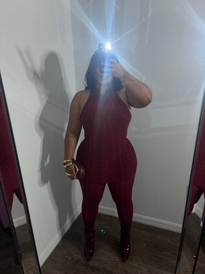 SCARLETT BURGANDY GLITTER DRESS