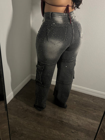BLACK RHINESTONES DENIM