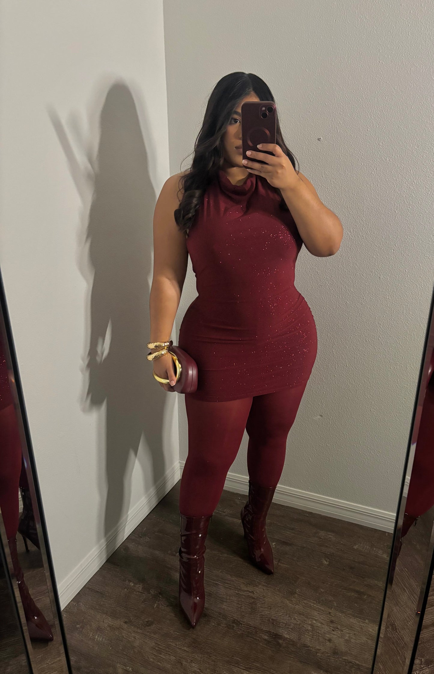 SCARLETT BURGANDY GLITTER DRESS