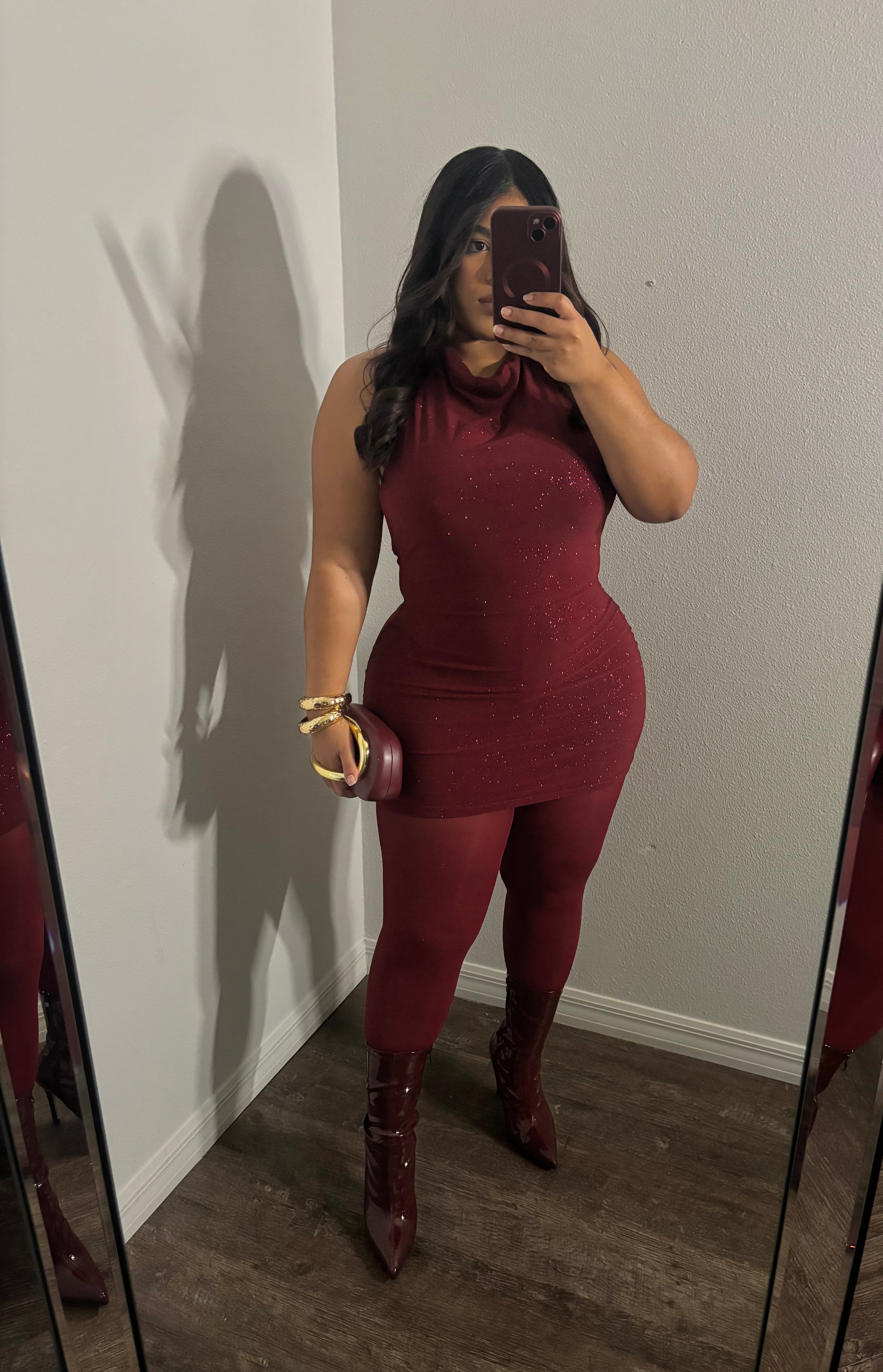 SCARLETT BURGANDY GLITTER DRESS