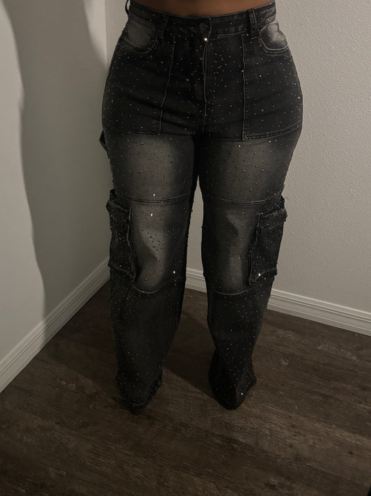 BLACK RHINESTONES DENIM